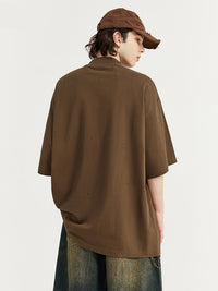 Stars Ripped Mock Neck T-Shirt in Brown Color 4