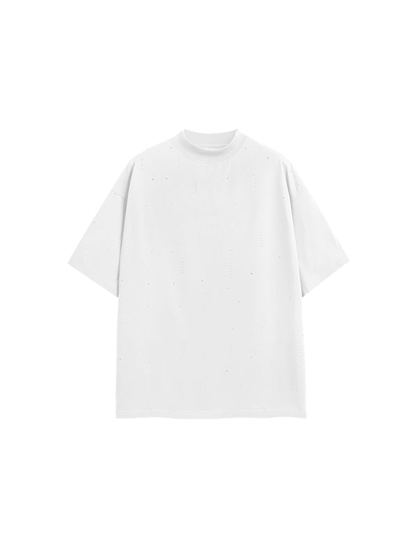 Stars Ripped Mock Neck T-Shirt in White Color