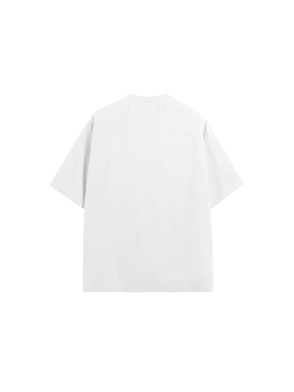Stars Ripped Mock Neck T-Shirt in White Color 2