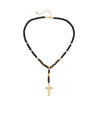 Stone Beads Necklace with Tassel Cross Pendant