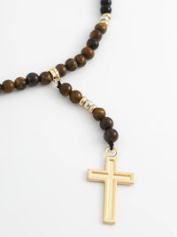 Stone Beads Necklace with Tassel Cross Pendant 3