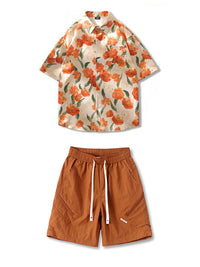 Sunbloom Resort Shirt with Orange Shorts Set
