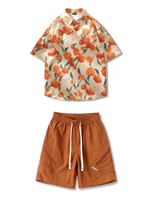 Sunbloom Resort Shirt with Orange Shorts Set