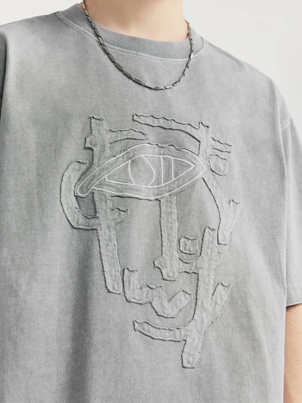 Symbols Acid Wash T-Shirt in Grey Color 4