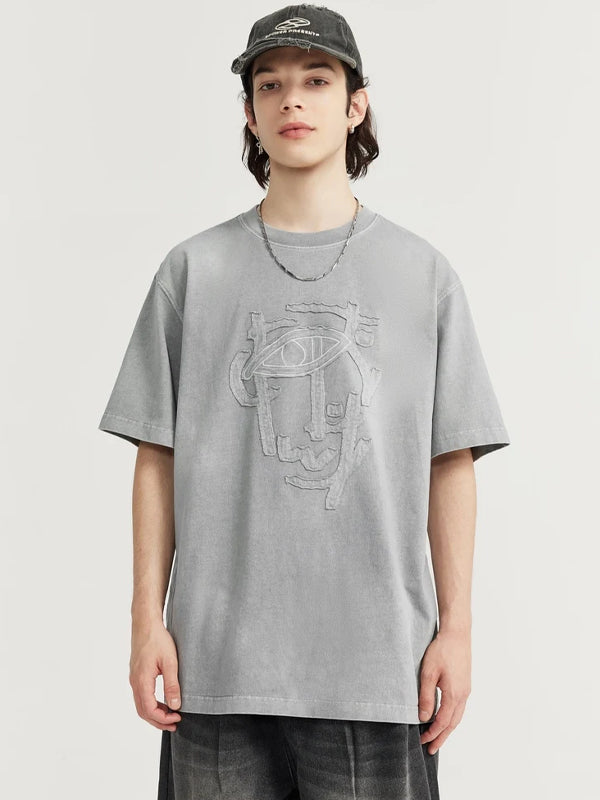 Symbols Acid Wash T-Shirt in Grey Color 5