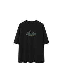 "Take The Road Less Traveled" Foam Print T-Shirt in Black Color