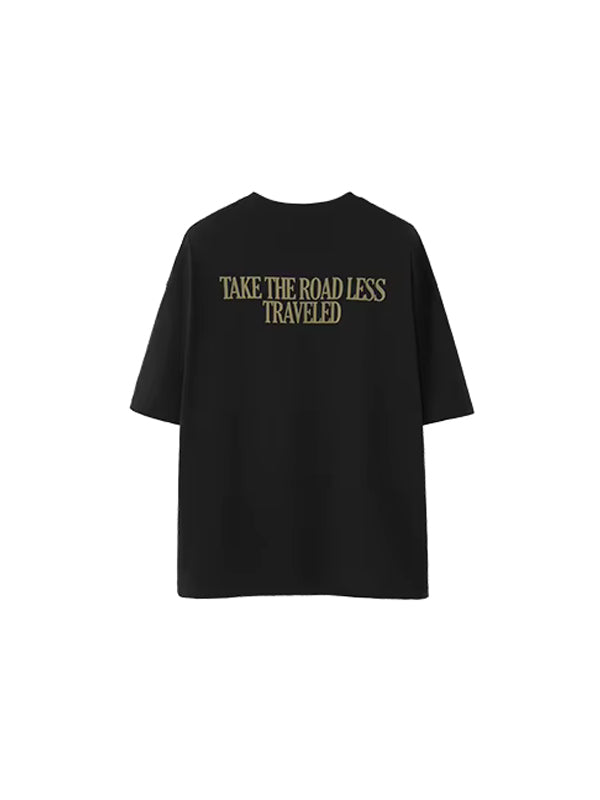 "Take The Road Less Traveled" Foam Print T-Shirt in Black Color 2