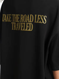 "Take The Road Less Traveled" Foam Print T-Shirt in Black Color 3