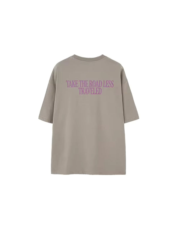 "Take The Road Less Traveled" Foam Print T-Shirt in Grey Color 2