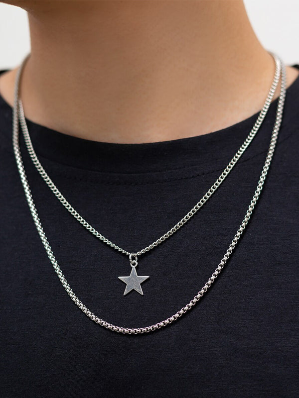 Thin Chain with Stars Pendant Necklace Set 4