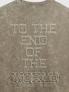To The End Of The World Embroidered Washed T-Shirt in Khaki Color detail