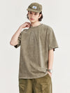 To The End Of The World Embroidered Washed T-Shirt in Khaki Color 6