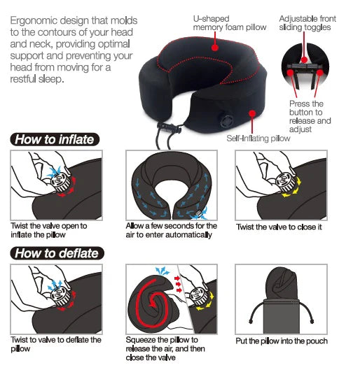 Travelmall 2-in-1 Self Inflating Premium Memory Foam Neck Pillow 4