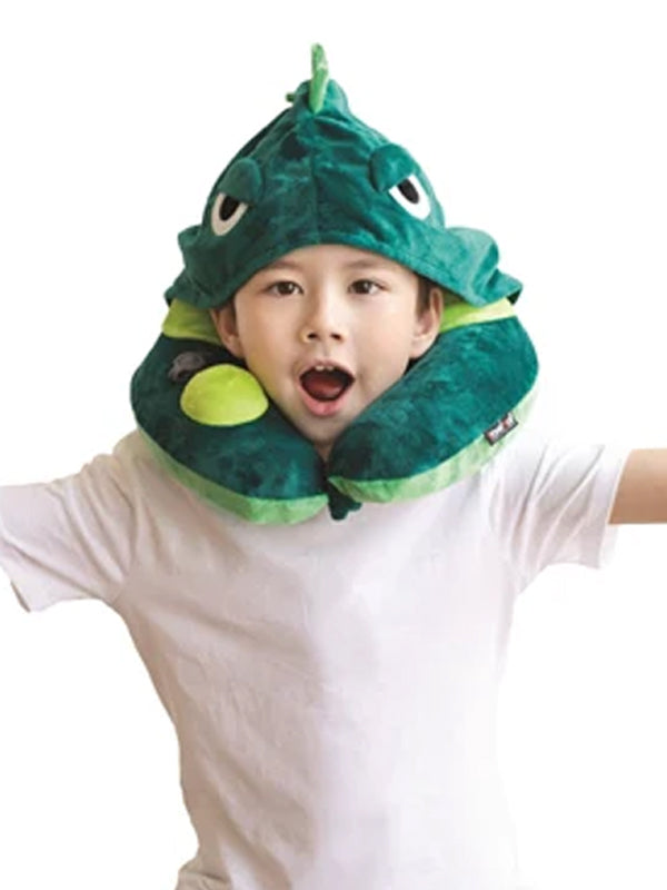 Travelmall 3D Inflatable Neck Pillow with Patented Pump and Hood Dinosaur 2