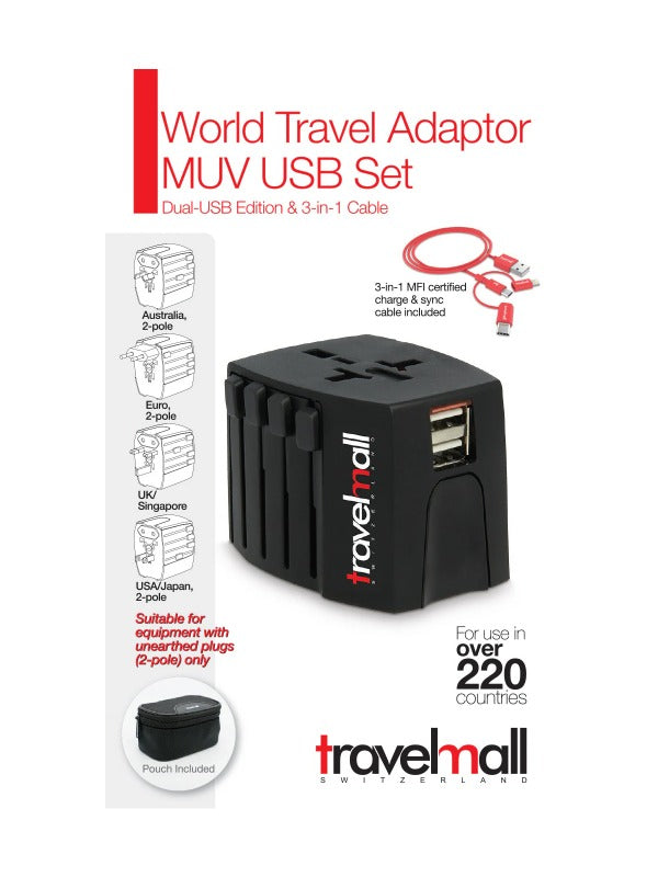Travelmall Dual-USB Worldwide Travel Adaptor Set 3