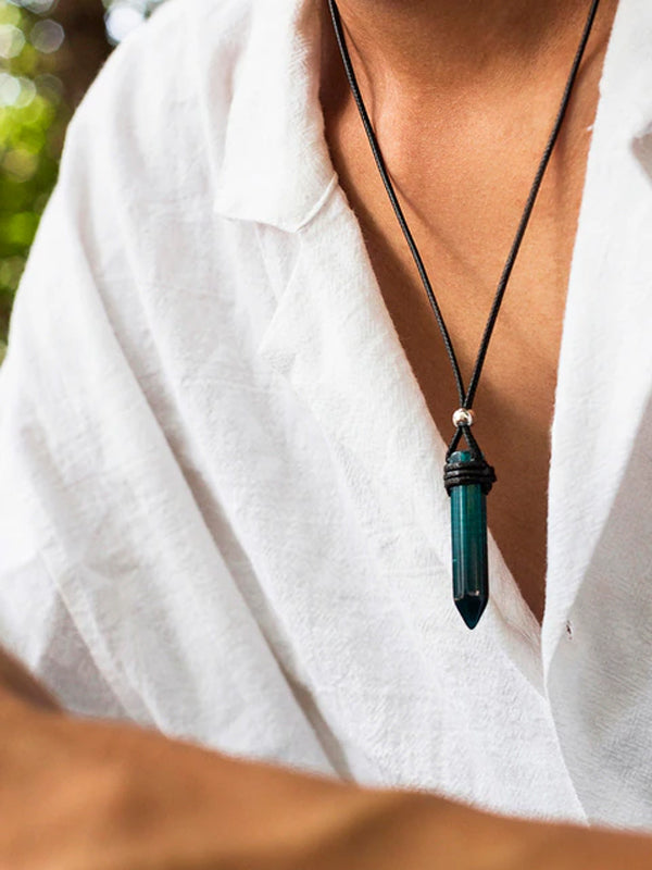 Turquoise Resin Pendant with Rope Necklace 2