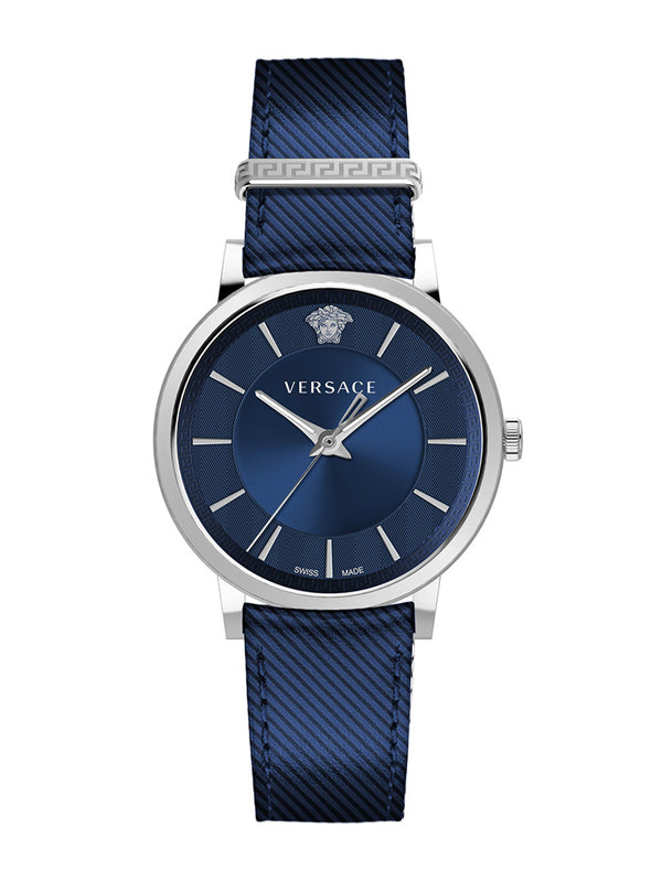 Versace Analog Blue Leather Strap Watch