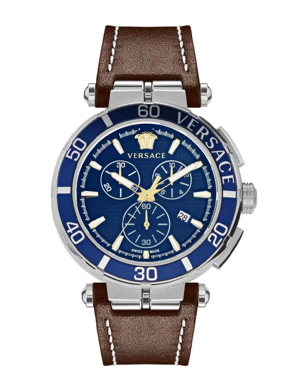 Versace Chronograph Brown Leather Strap Watch