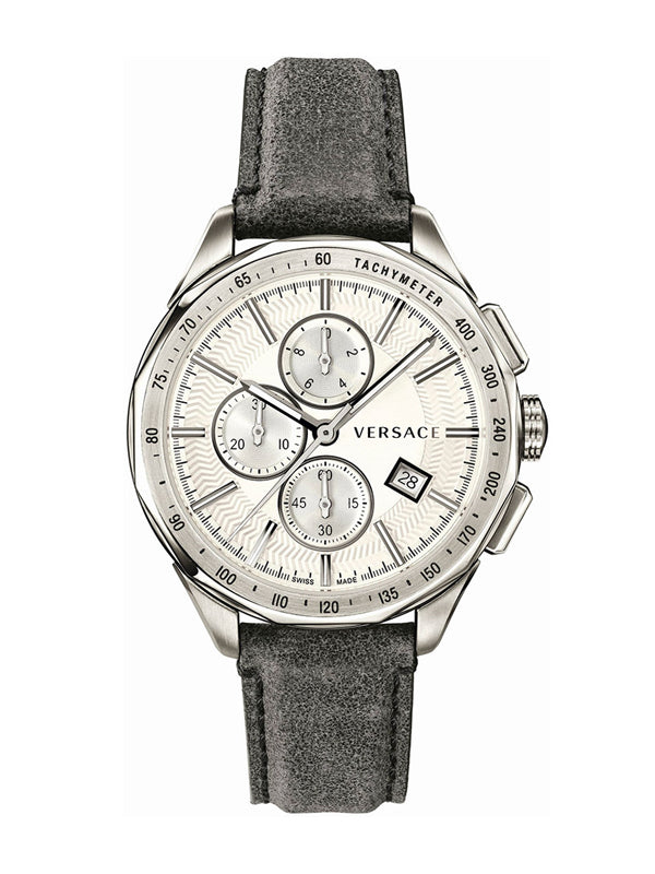 Versace Chronograph Iron Grey Leather Strap Watch