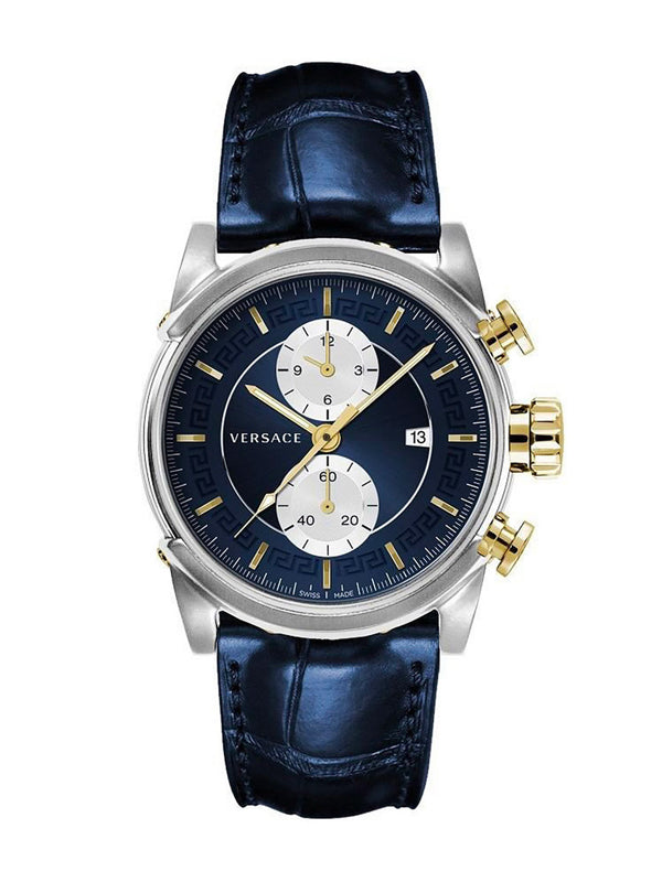 Versace Chronograph Night Blue Leather Strap Watch