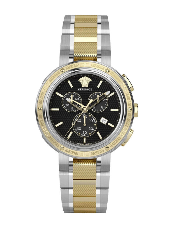 Versace Chronograph Silver Gold Steel Strap Watch