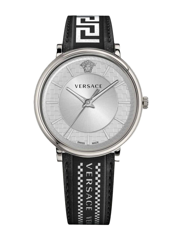 Versace V-Circle Greca Edition Leather Strap Watch