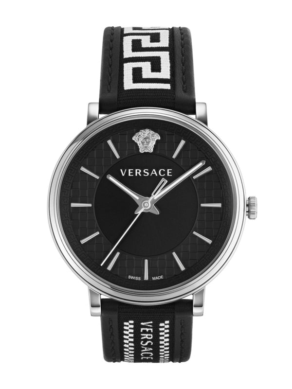 Versace V-Circle Greca Edition Leather Strap Watch