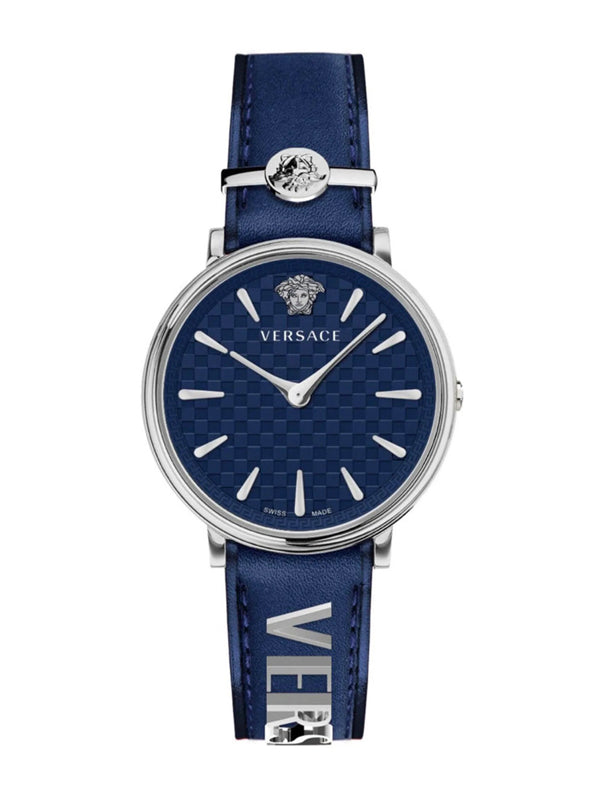 [Woman] Versace V-Circle Lady Silver Blue Leather Stap Watch