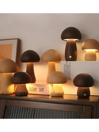 Wood Carved Mushroom Night Light – Beech & Walnut