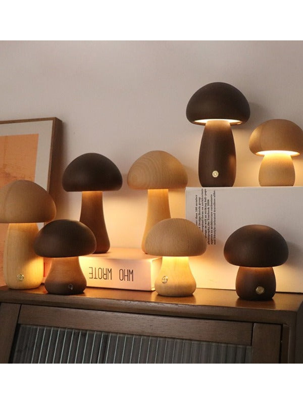 Wood Carved Mushroom Night Light – Beech & Walnut