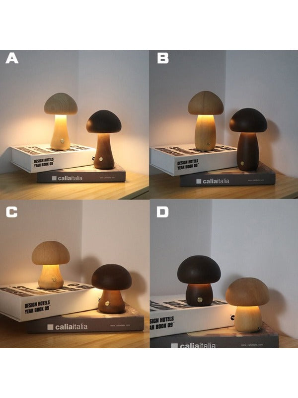 Wood Carved Mushroom Night Light – Beech & Walnut 2