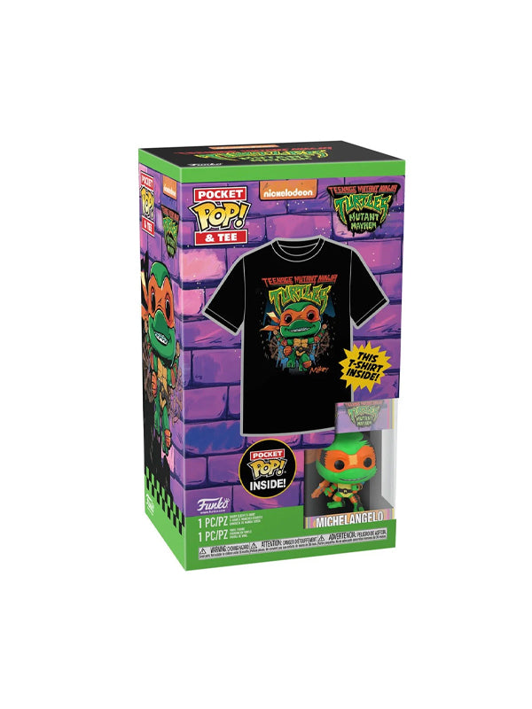 [YOUTH SIZING] Funko Teenage Mutant Ninja Turtles Mutant Mayhem Michelangelo Black Light Pocket Pop with T-Shirt 3