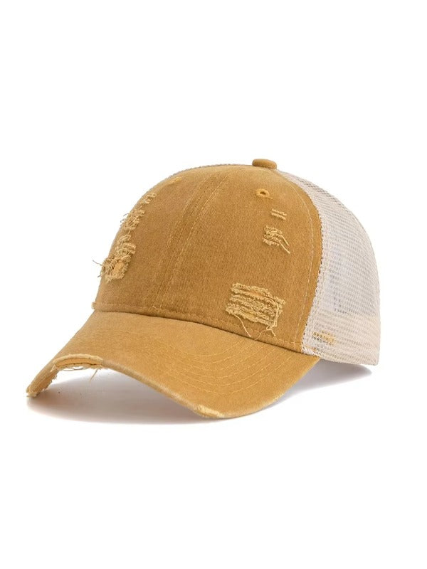 Yellow Distressed Curved Brim Trucker Cap