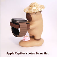 Capybara Apple Watch Charger Stand Desk Organizer (Straw Hat)