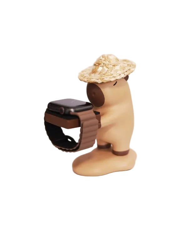 Capybara Apple Watch Charger Stand Desk Organizer (Straw Hat)