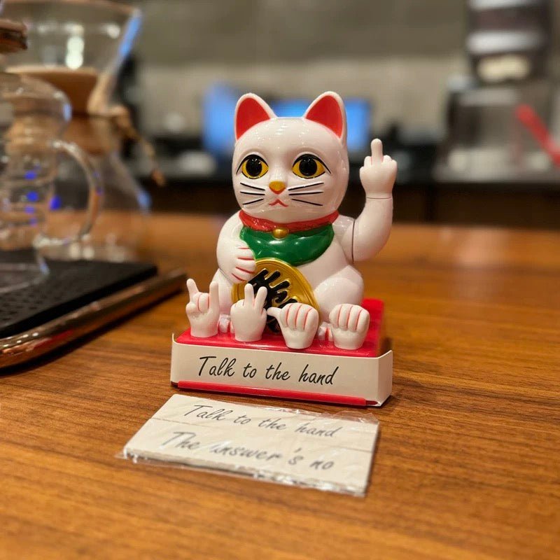 Rude Fortune Cat Figurine with Movable Arms