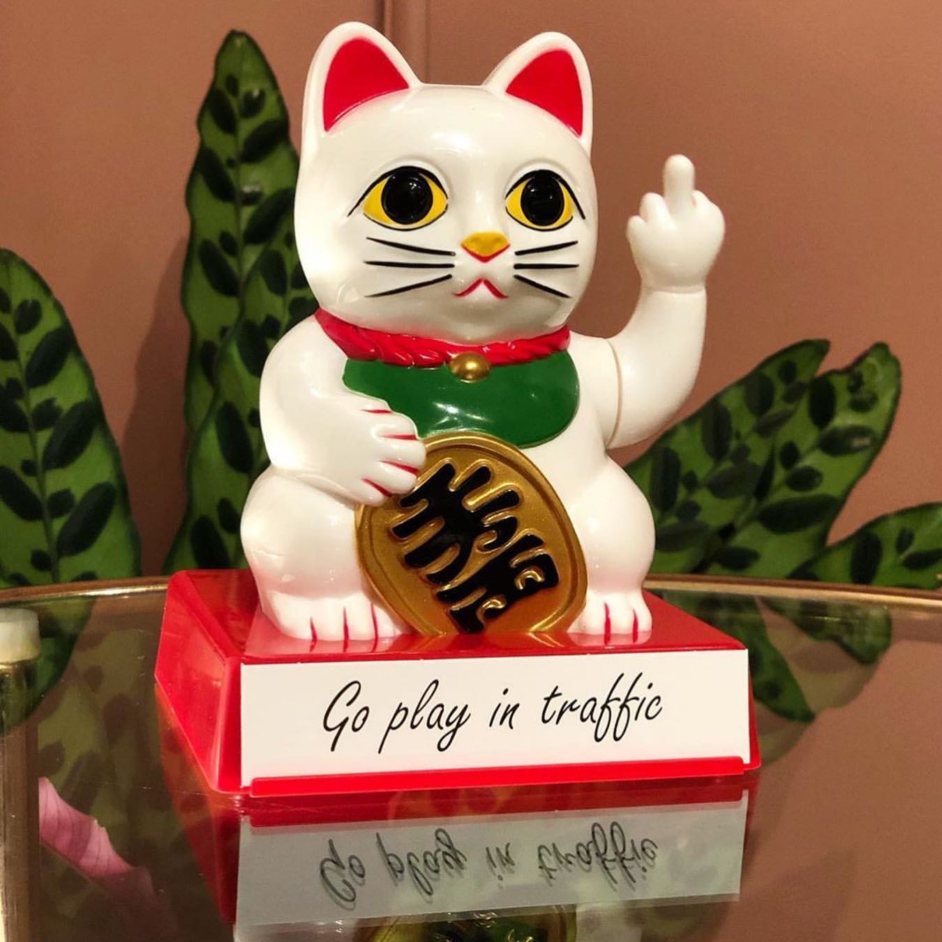Rude Fortune Cat Figurine with Movable Arms