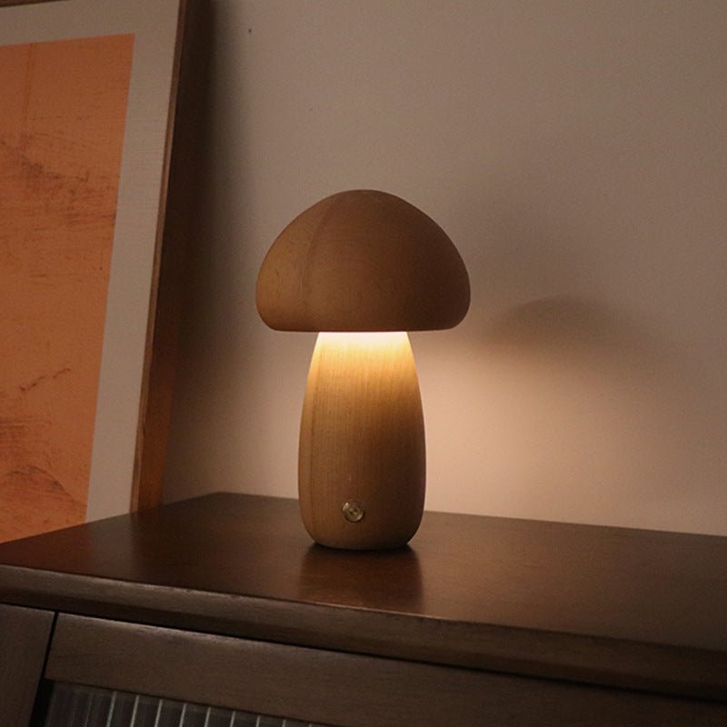Wood Carved Mushroom Night Light – Beech & Walnut