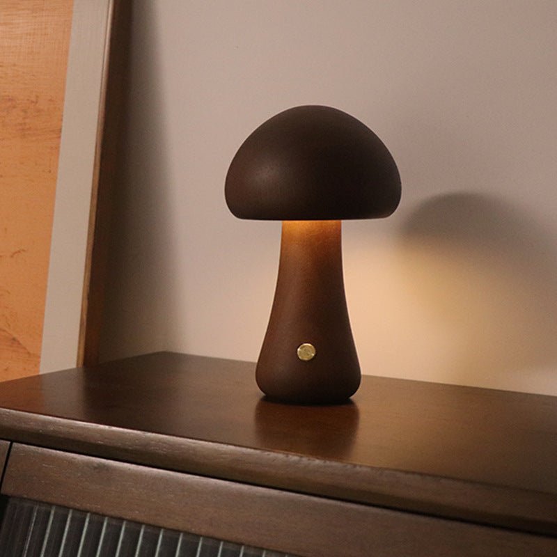 Wood Carved Mushroom Night Light – Beech & Walnut