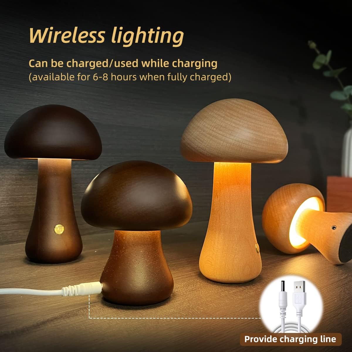 Wood Carved Mushroom Night Light – Beech & Walnut