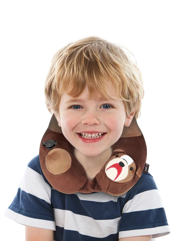 Travelmall Kid's Inflatable Neck Pillow With Patented 3D Pump, Bull Dog Brown Edition