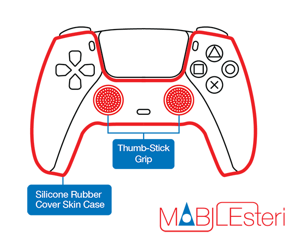 Mobilesteri Silicone Rubber Skin Case & Thumb-Stick Grip Set for PS5™ Game Controller 2