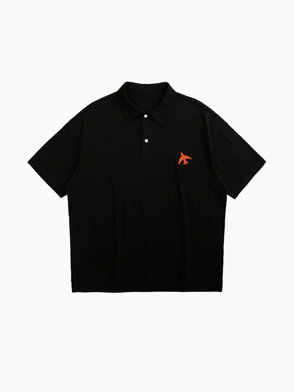 Aeroplane Oversized Polo Shirt in Black Color 5