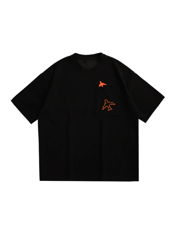  Aeroplane Waffle Knit Pocket T-Shirt in Black Color 3