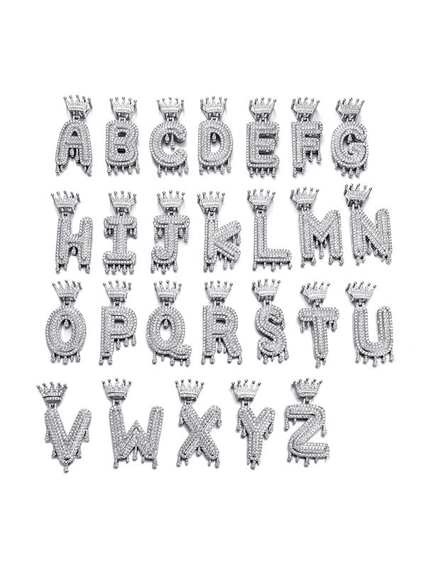 Alphabet Crown Bling Necklace in Silver Color