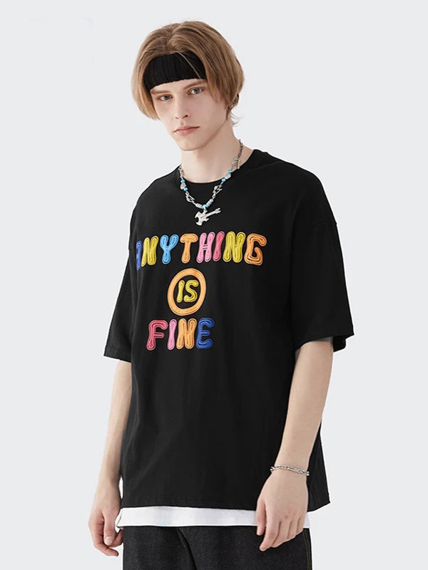 Anything Is Fine Embroidered T-Shirt in Black Color 2