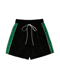 Black Corduroy Shorts with Green Side Panel