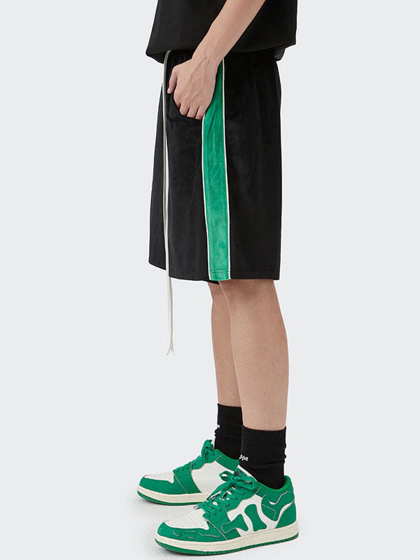 Black Corduroy Shorts with Green Side Panel 4