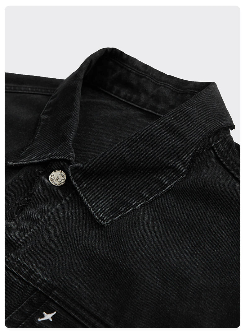 Black Short Sleeve Denim Jacket 3