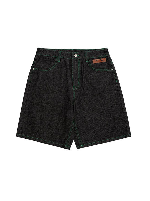 Black Straight Denim Shorts